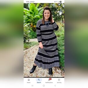 NWT Lularoe Evelyn Black and Tan Striped Maxi Dress, L